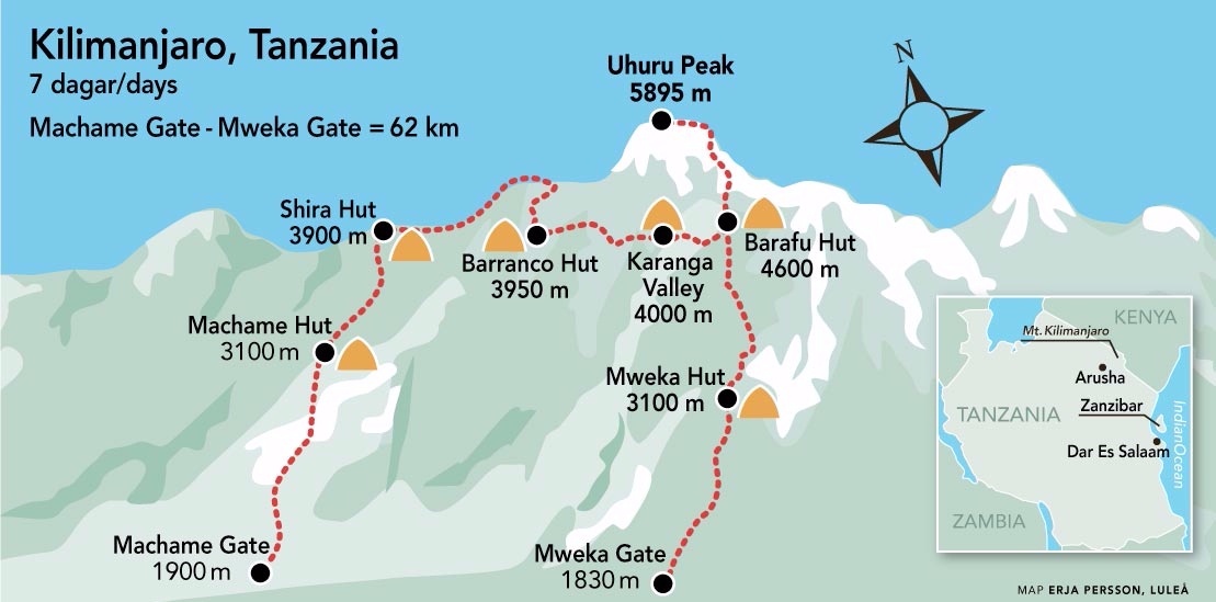 Kilimanjaro Machame karta